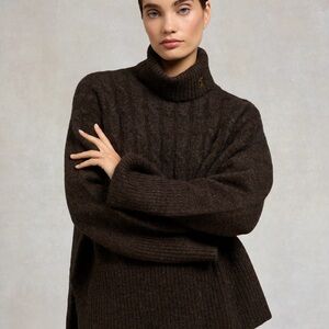 Holland Cooper | Antonia Cable Roll Neck Knit in Chocolate (S)
